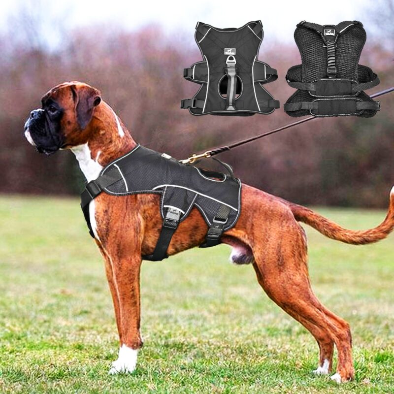 XXS Rantow 3M Night Safety Reflective Pet Dog Harness No Pull Adjustable Dog Vest Harness Padded Soft Mesh Harness for Large/Medium/Small Dogs 41-52cm Black 