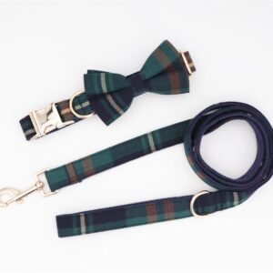 Tweed Tartan Bow Tie Dog Collar With Matching Leash