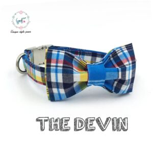 Casual Plaid Bow Tie Dog Collar with Matching Leash
