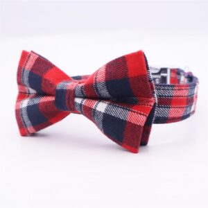 Red Plaid Bow Tie Dog Collar with Matching Leash